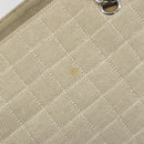 CHANEL Choco Bar Cambon Chain Tote Bag Canvas Beige Silver CC Auth 195070A-14