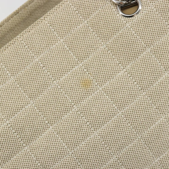 CHANEL Choco Bar Cambon Chain Tote Bag Canvas Beige Silver CC Auth 195070A
