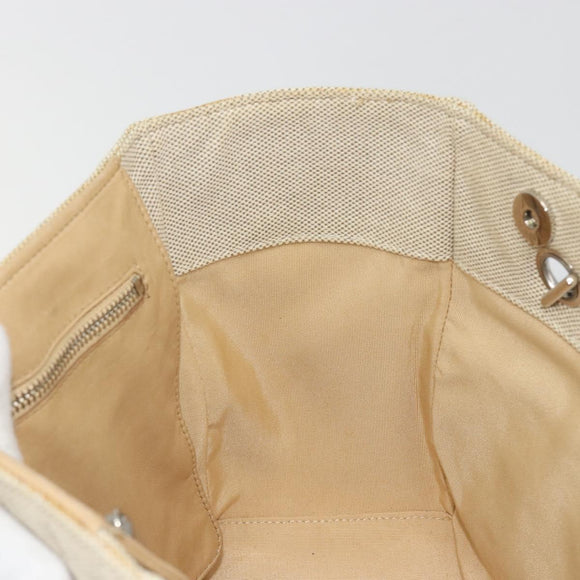 CHANEL Choco Bar Cambon Chain Tote Bag Canvas Beige Silver CC Auth 195070A