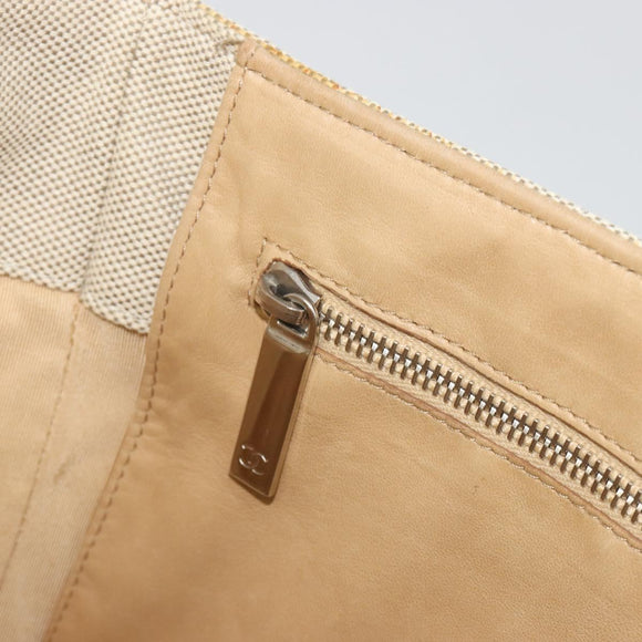 CHANEL Choco Bar Cambon Chain Tote Bag Canvas Beige Silver CC Auth 195070A