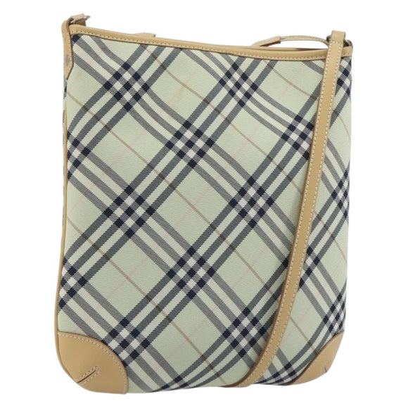 BURBERRY Nova Check Blue Label Shoulder Bag Nylon Green Silver Auth 195078A