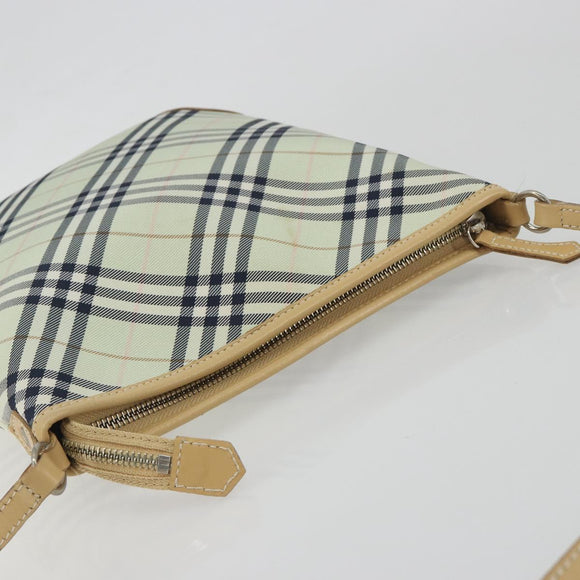 BURBERRY Nova Check Blue Label Shoulder Bag Nylon Green Silver Auth 195078A