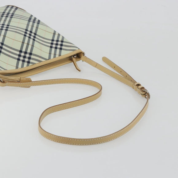 BURBERRY Nova Check Blue Label Shoulder Bag Nylon Green Silver Auth 195078A