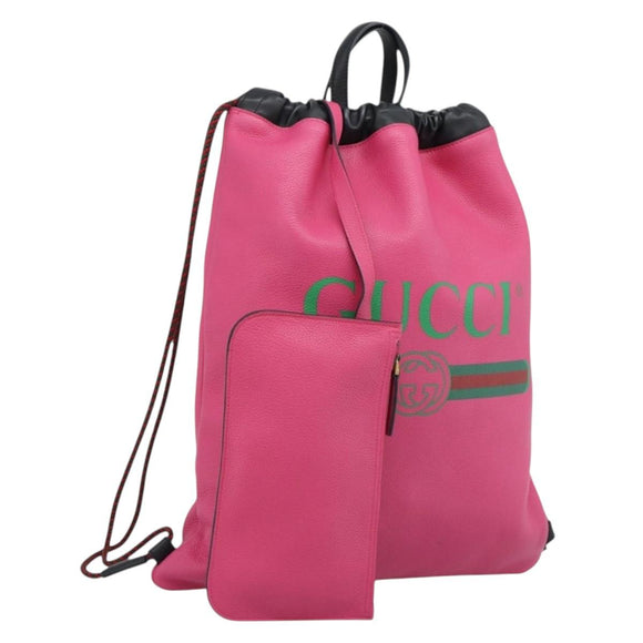 GUCCI Drawstring Backpack Leather Pink 516639 Auth 195079A
