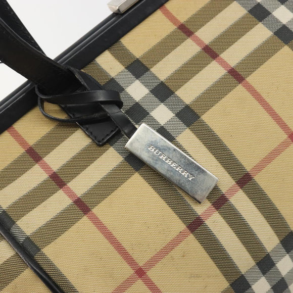 BURBERRY Nova Check Tote Bag PVC Beige Silver Auth 195080A