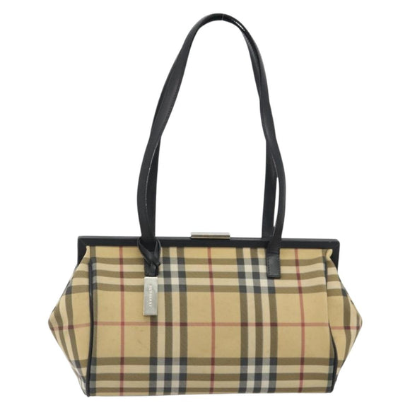 BURBERRY Nova Check Tote Bag PVC Beige Silver Auth 195080A