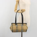 BURBERRY Nova Check Tote Bag PVC Beige Silver Auth 195080A-23