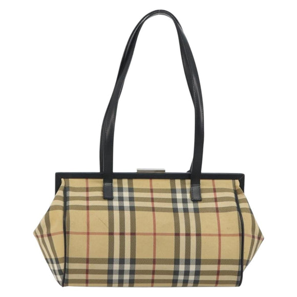 BURBERRY Nova Check Tote Bag PVC Beige Silver Auth 195080A