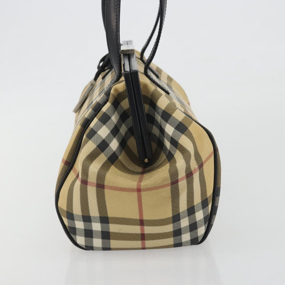BURBERRY Nova Check Tote Bag PVC Beige Silver Auth 195080A