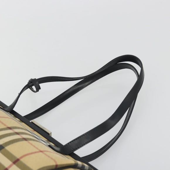 BURBERRY Nova Check Tote Bag PVC Beige Silver Auth 195080A