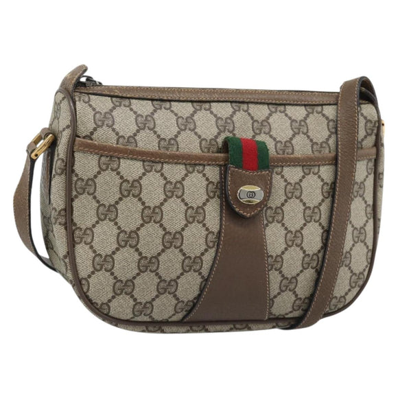 GUCCI GG Supreme Web Sherry Line Bag PVC Beige Gold 89 02 032 Auth 195081