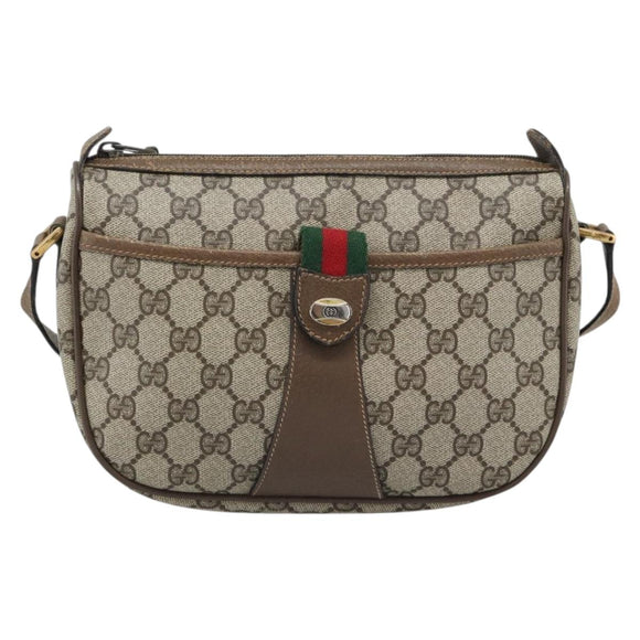 GUCCI GG Supreme Web Sherry Line Bag PVC Beige Gold 89 02 032 Auth 195081