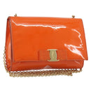 Salvatore Ferragamo Vala Chain Bag Patent leather Orange Gold Auth 195082-1