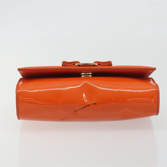 Salvatore Ferragamo Vala Chain Bag Patent leather Orange Gold Auth 195082
