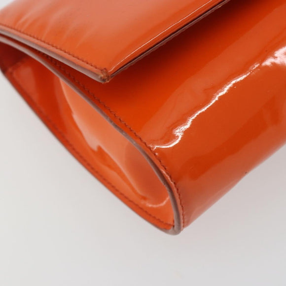 Salvatore Ferragamo Vala Chain Bag Patent leather Orange Gold Auth 195082