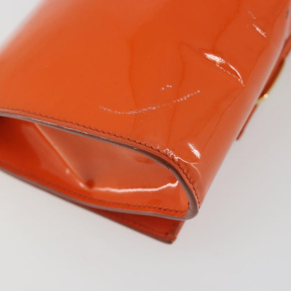 Salvatore Ferragamo Vala Chain Bag Patent leather Orange Gold Auth 195082