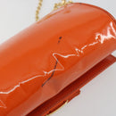 Salvatore Ferragamo Vala Chain Bag Patent leather Orange Gold Auth 195082-15