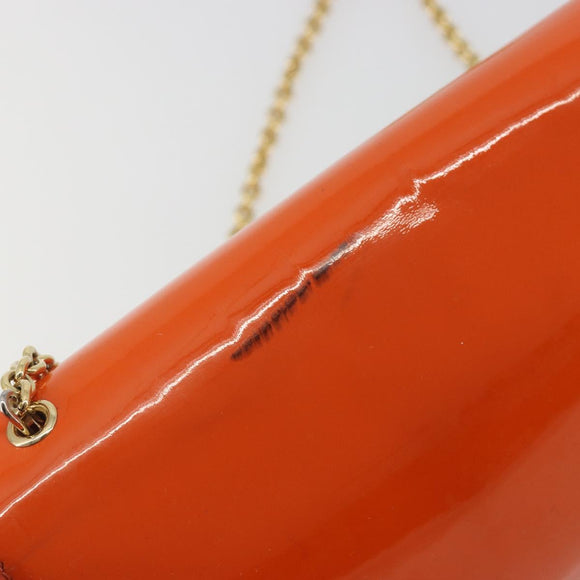 Salvatore Ferragamo Vala Chain Bag Patent leather Orange Gold Auth 195082