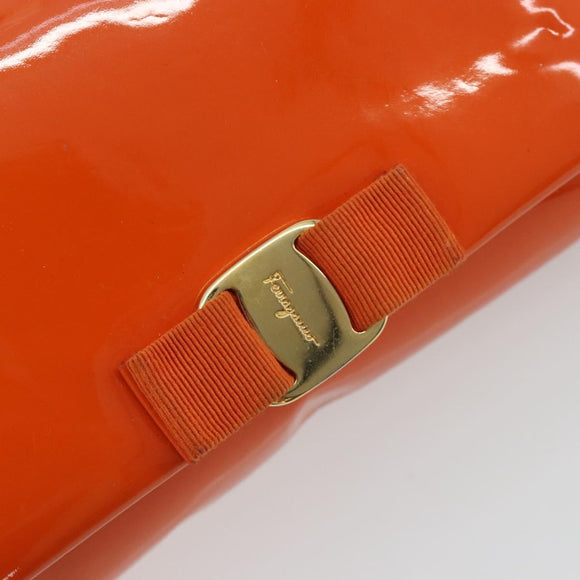 Salvatore Ferragamo Vala Chain Bag Patent leather Orange Gold Auth 195082