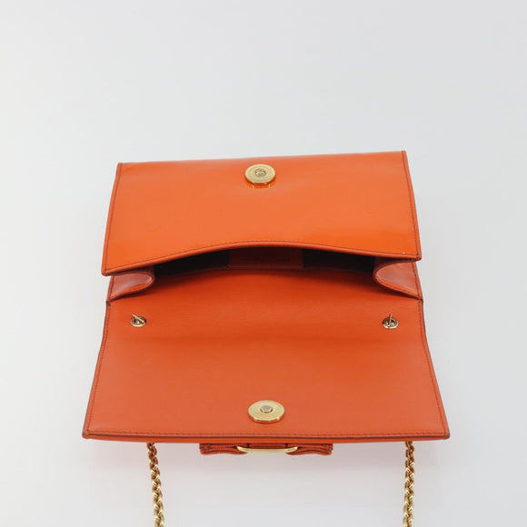 Salvatore Ferragamo Vala Chain Bag Patent leather Orange Gold Auth 195082