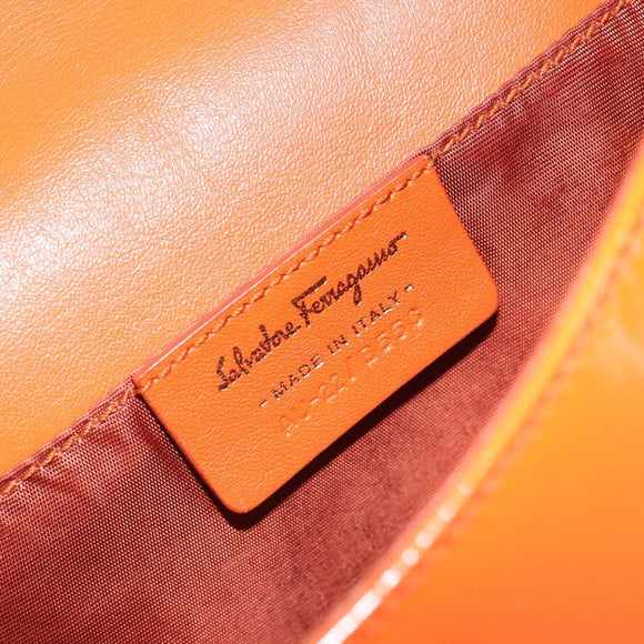 Salvatore Ferragamo Vala Chain Bag Patent leather Orange Gold Auth 195082