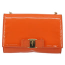 Salvatore Ferragamo Vala Chain Bag Patent leather Orange Gold Auth 195082-2