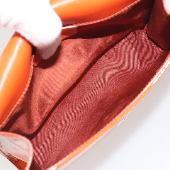 Salvatore Ferragamo Vala Chain Bag Patent leather Orange Gold Auth 195082