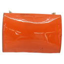 Salvatore Ferragamo Vala Chain Bag Patent leather Orange Gold Auth 195082-3