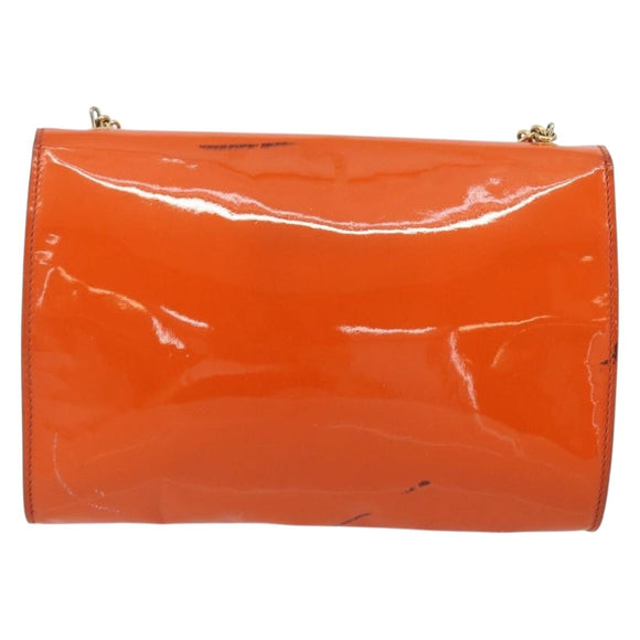 Salvatore Ferragamo Vala Chain Bag Patent leather Orange Gold Auth 195082