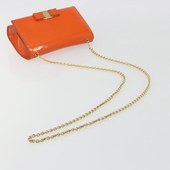 Salvatore Ferragamo Vala Chain Bag Patent leather Orange Gold Auth 195082