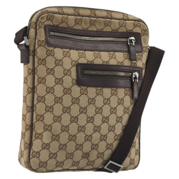 GUCCI GG Canvas Shoulder Bag Beige Silver 92551 Auth 195083