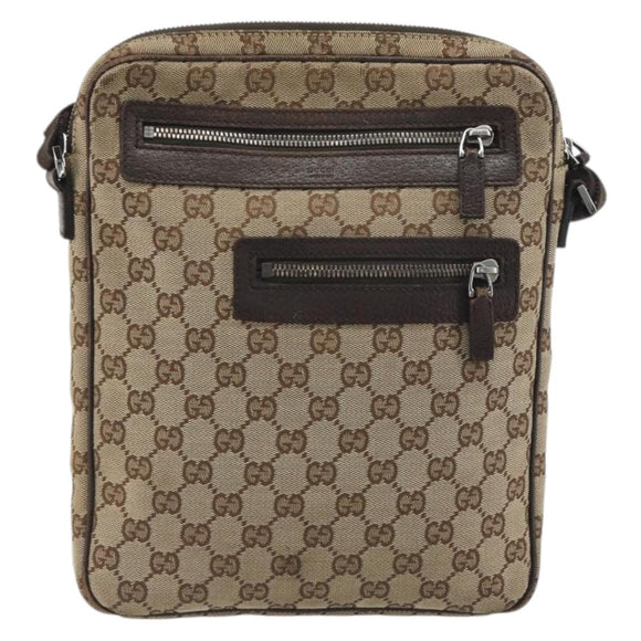 GUCCI GG Canvas Shoulder Bag Beige Silver 92551 Auth 195083