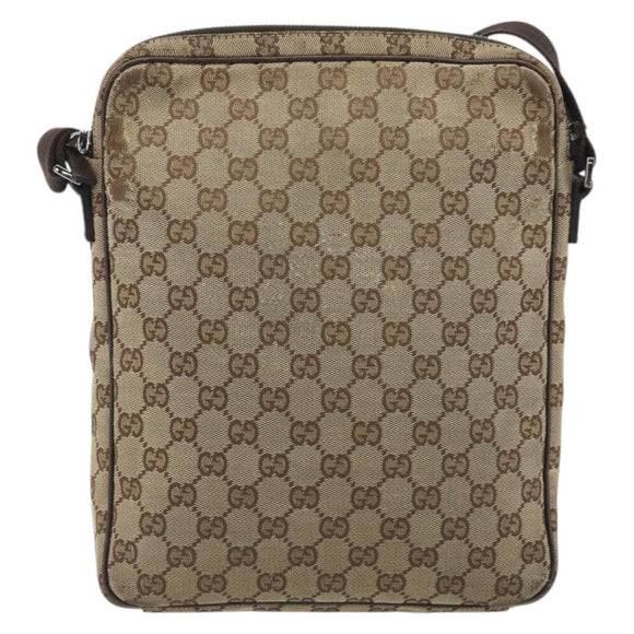 GUCCI GG Canvas Shoulder Bag Beige Silver 92551 Auth 195083