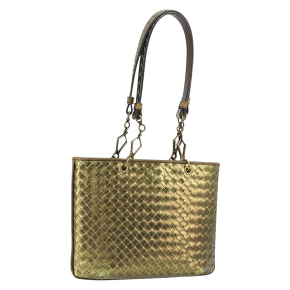 BOTTEGA VENETA INTRECCIATO Tote Bag Leather Gold 189228 Auth 195086A