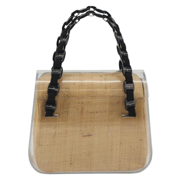 Salvatore Ferragamo Vala Chain Hand Bag Plastic Clear Silver Auth 195087V