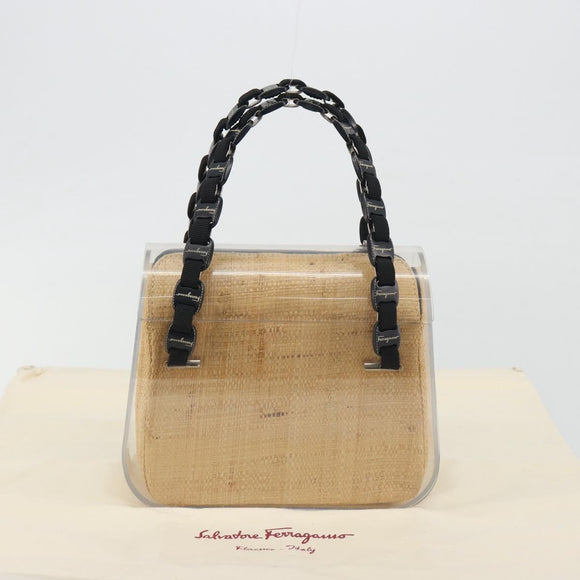 Salvatore Ferragamo Vala Chain Hand Bag Plastic Clear Silver Auth 195087V