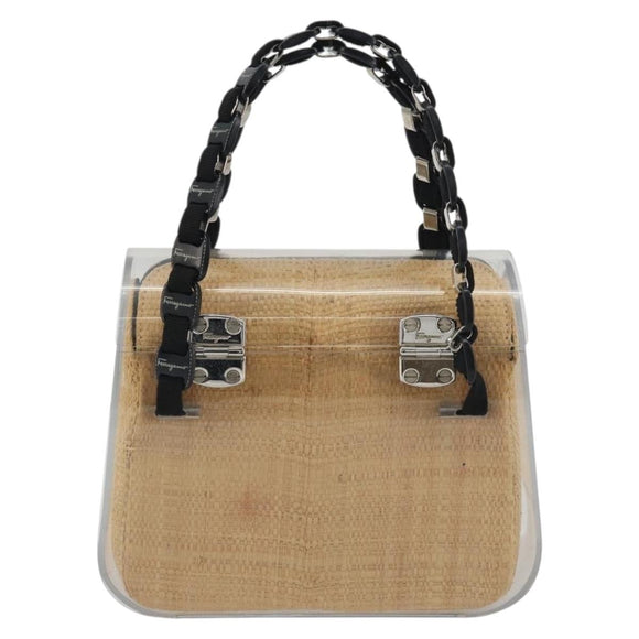 Salvatore Ferragamo Vala Chain Hand Bag Plastic Clear Silver Auth 195087V