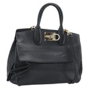 Salvatore Ferragamo Gancini Studio Hand Bag Leather 2way Black Gold Auth 195088-1