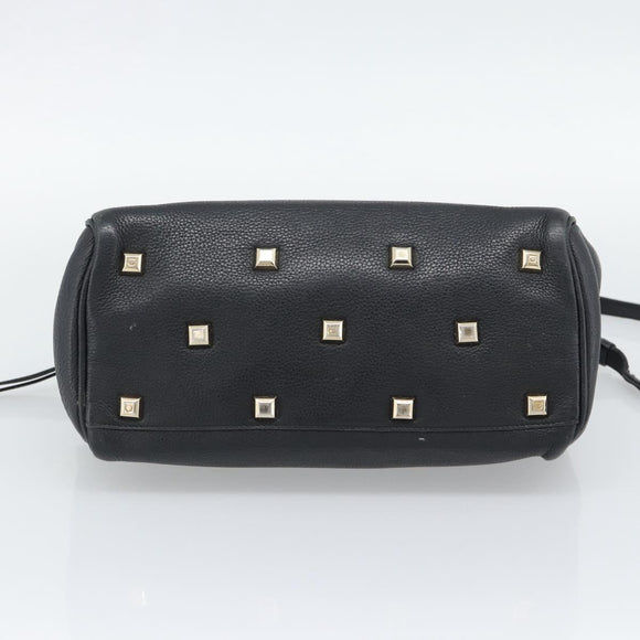 Salvatore Ferragamo Gancini Studio Hand Bag Leather 2way Black Gold Auth 195088