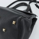 Salvatore Ferragamo Gancini Studio Hand Bag Leather 2way Black Gold Auth 195088-10