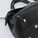 Salvatore Ferragamo Gancini Studio Hand Bag Leather 2way Black Gold Auth 195088-15