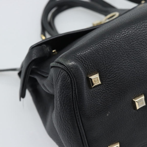 Salvatore Ferragamo Gancini Studio Hand Bag Leather 2way Black Gold Auth 195088