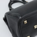 Salvatore Ferragamo Gancini Studio Hand Bag Leather 2way Black Gold Auth 195088-17