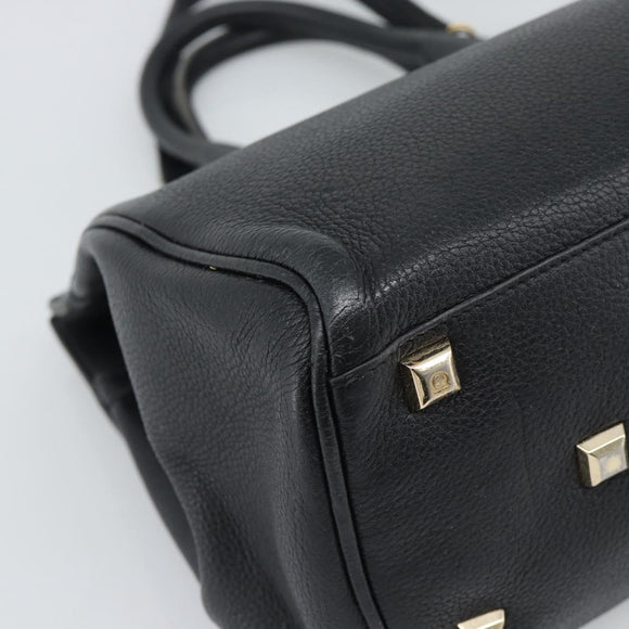 Salvatore Ferragamo Gancini Studio Hand Bag Leather 2way Black Gold Auth 195088