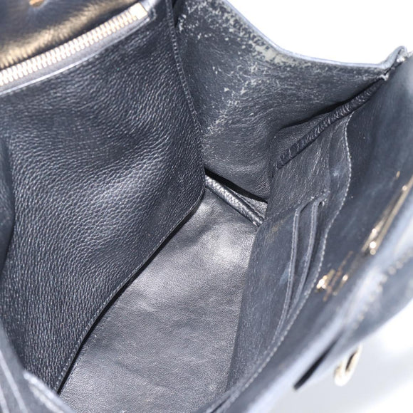 Salvatore Ferragamo Gancini Studio Hand Bag Leather 2way Black Gold Auth 195088
