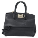 Salvatore Ferragamo Gancini Studio Hand Bag Leather 2way Black Gold Auth 195088-13