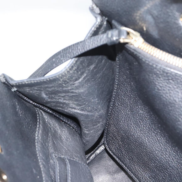 Salvatore Ferragamo Gancini Studio Hand Bag Leather 2way Black Gold Auth 195088