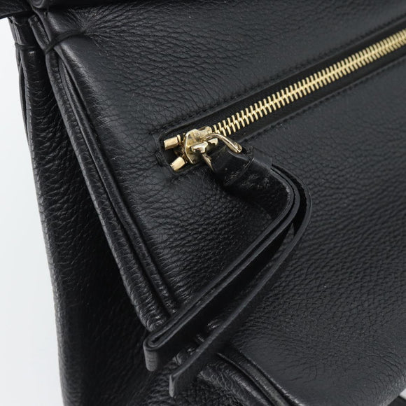 Salvatore Ferragamo Gancini Studio Hand Bag Leather 2way Black Gold Auth 195088