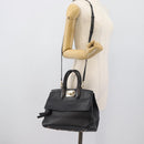 Salvatore Ferragamo Gancini Studio Hand Bag Leather 2way Black Gold Auth 195088-27