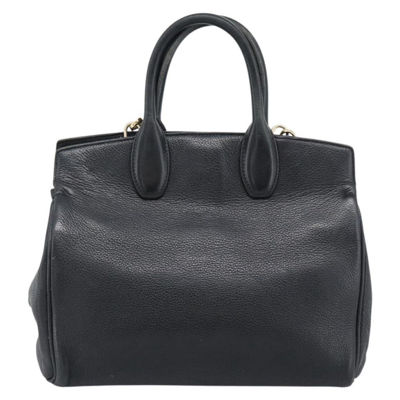 Salvatore Ferragamo Gancini Studio Hand Bag Leather 2way Black Gold Auth 195088